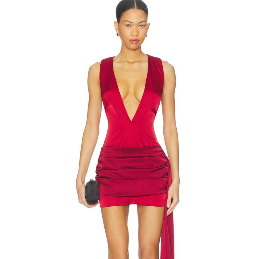 NEW NBD Amit Mini Dress in Tonal Red Satin Silk XS